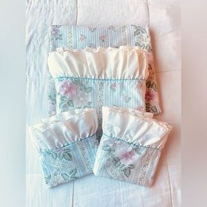 Vintage JCPenney Sheet Set 4 Piece Ruffle & Roses Cotton Percale Shabby Full Sz